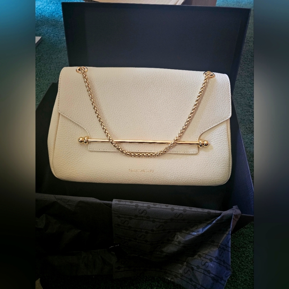 Strathberry Ivory Shoulder Bag with Gold Accent